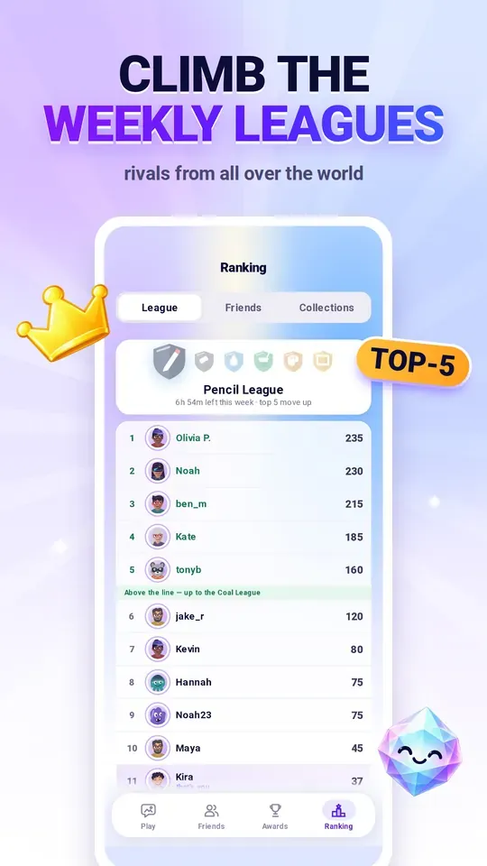Climb the weekly leagues